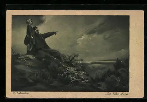 Künstler-AK Ludwig Fahrenkrog: Der Väter Land, Vater zeigt Sohn die Landschaft