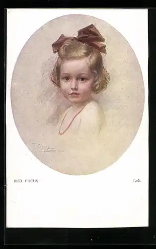 Künstler-AK Rudolf Fuchs: Loli, Portrait eines kleinen Mädchens mit Schleife im Haar