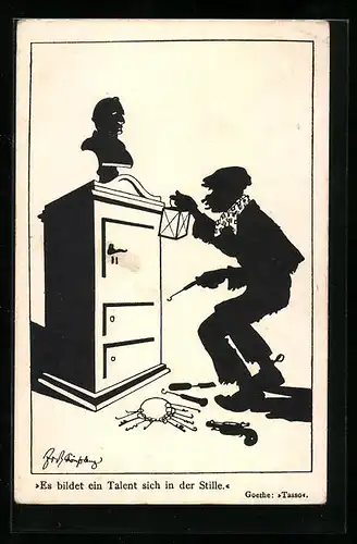 Künstler-AK Fritz Schönpflug: Es bildet ein Talent sich in der Stille, Mann mit Laterne am Schrank