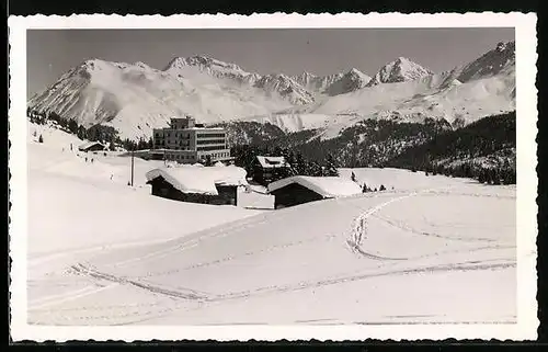 AK Arosa, Blick auf das Berghotel Prätschli im Schnee