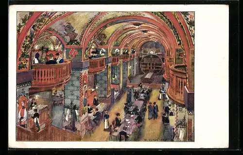 Künstler-AK Bern, Grosser Kornhauskeller, Grande Cave, Grande Cantina