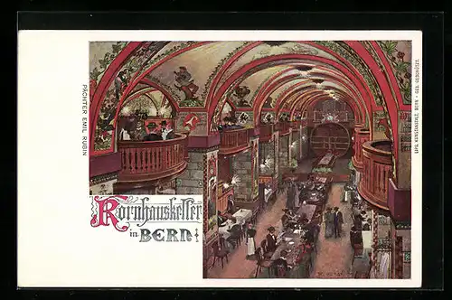Künstler-AK Bern, Grosser Kornhauskeller, Gäste beim Dinner