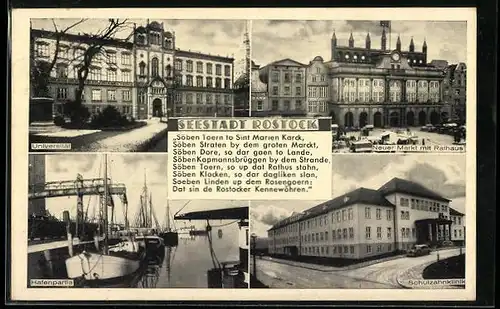 AK Rostock, vor der Universität, Neuer Markt mit Rathaus, Schulzahnklinik