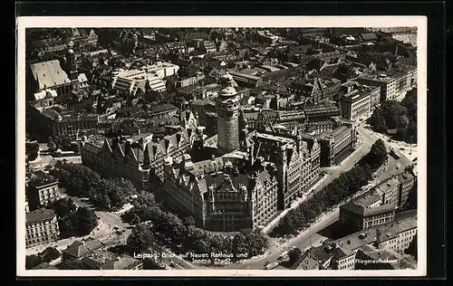 AK Leipzig, Blick auf das neue Rathaus und die Innere Stadt, Fliegeraufnahme