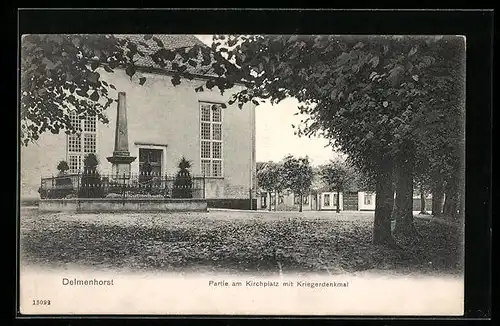 AK Delmenhorst, Partie am Kirchplatz mit dem Kriegerdenkmal