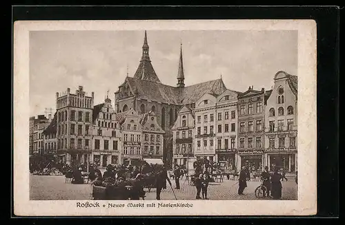 AK Rostock, Neuer Markt mit Marienkirche