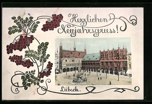 AK Lübeck, Rathaus am Markt, roter Wein