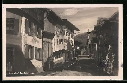 Künstler-AK Immenstadt, Spitalstrasse mit Häusern
