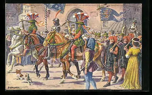 Künstler-AK Kassel, Tausendjahrfeier 1913, Festlicher Aufzug der Casseler Bürgerschützen 1413