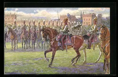 Künstler-AK Kassel, Tausendjahrfeier 1913, die Kurhessische Garde du Corps um 1863