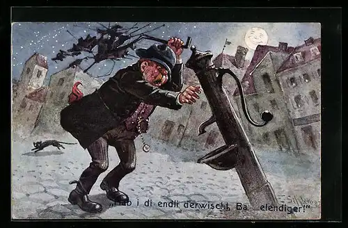 Künstler-AK Ernst Schlemo: Hab i di endli derwischt, Bazi elendiger!, Trinkerhumor