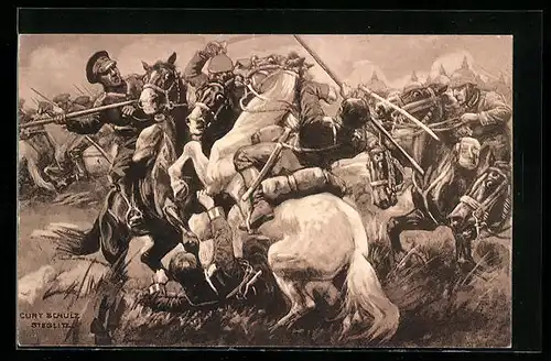 Künstler-AK Curt Schulz-Steglitz: Wloclawec, Die Armee Hindenburgs schlägt die Russen, Der Krieg 1914-15