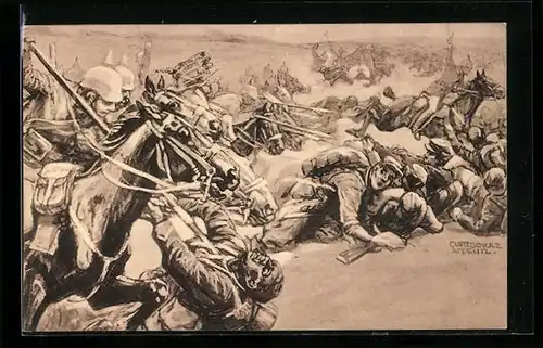 Künstler-AK Curt Schulz-Steglitz: Kavallerie Attacke bei Soisson, 1. Weltkrieg
