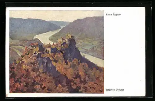 Künstler-AK Siegfried Stoitzner: Ruine Aggstein im Herbstgewand