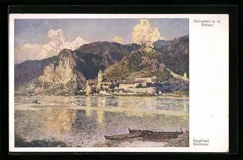 Künstler-AK Siegfried Stoitzner: Dürrnstein an der Donau, Panorama in der Morgensonne