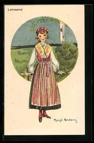 Künstler-AK sign. Margit Broberg: Leksand, Mädchen in schwedischer Tracht