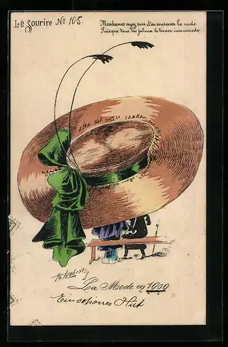 Künstler-AK sign. Roberty: Le Souriere No. 105, La Mode en 1909, Paar unterm riesigen Strohhut
