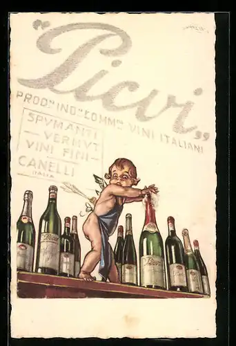 Künstler-AK sign. Aldo Mazza: Reklame für Picvi, Engel auf Bartresen