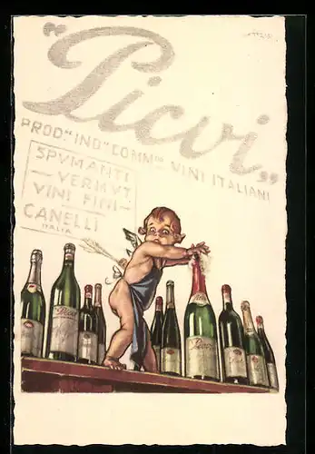 Künstler-AK sign. Aldo Mazza: Reklame für Picvi, Engelchen auf Bartresen