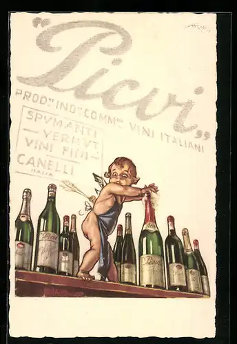 Künstler-AK sign. Aldo Mazza: Reklame für Picvi, Amor auf Bartresen