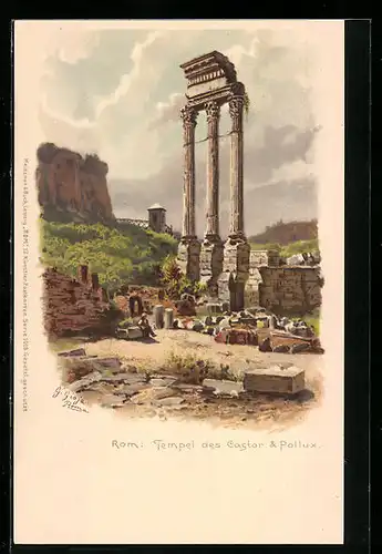 Künstler-AK sign. G. Gioja: Roma, Tempio di Castore & Polluce