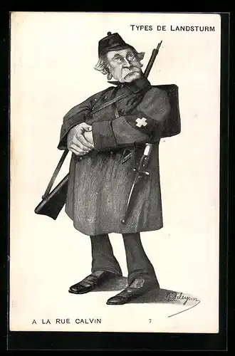 Künstler-AK sign. Deleysim: Types de Landsturm, A La Rue Calvin