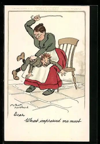 Künstler-AK Arthur Moreland: Mutter versohlt ihrem Filius den Allerwertesten