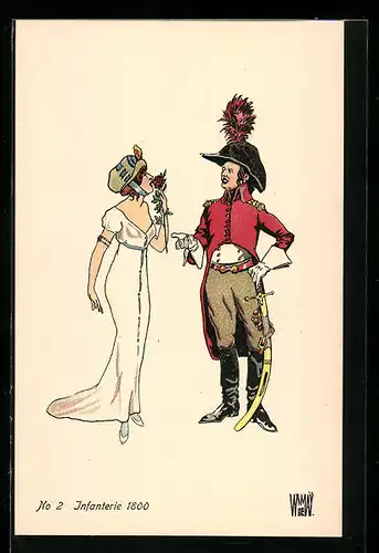 Künstler-AK sign. W. von May: Schweizer Uniformen, No 2, Infanterie 1800