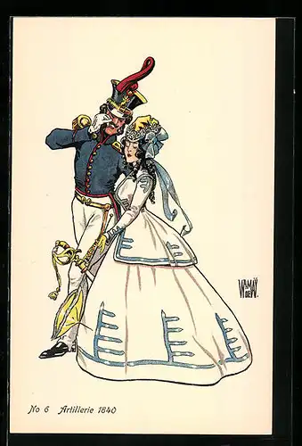 Künstler-AK sign. W. von May: Schweizer Uniformen, No 6, Artillerie 1840
