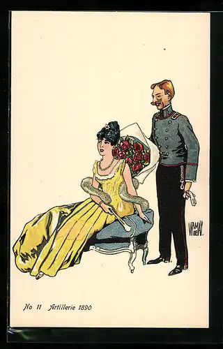 Künstler-AK sign. W. von May: Schweizer Uniformen, No 11, Artillerie 1890