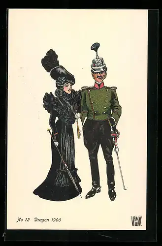 Künstler-AK sign. W. von May: Schweizer Uniformen, No 12, Dragon 1900