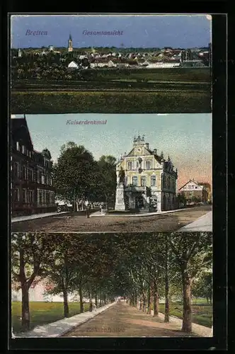 AK Bretten, Bahnhofsallee, Kaiserdenkmal, Gesamtansicht