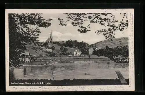 AK Rechenberg-Bienenmühle /Erzgeb., Ortsansicht mit Schwimmbad