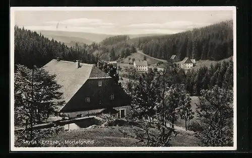 AK Mortelgrund b. Sayda /Erzgeb., Ortsansicht aus der Vogelschau