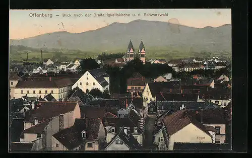 AK Offenburg, Blick nach der Dreifaltigkeitskirche u. d. Schwarzwald