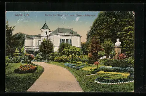 AK Lahr i. B., Partie im Stadtpark mit Bismarckdenkmal