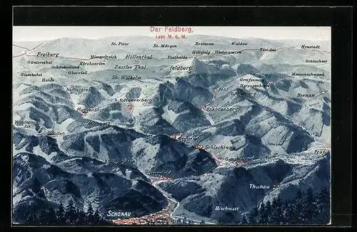 AK Todtnau, Feldberg und Umland aus der Vogelschau