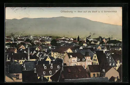 AK Offenburg, Blick auf die Stadt u. d. Schwarzwald