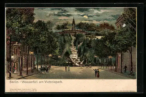 Lithographie Berlin-Kreuzberg, Wasserfall am Victoriapark