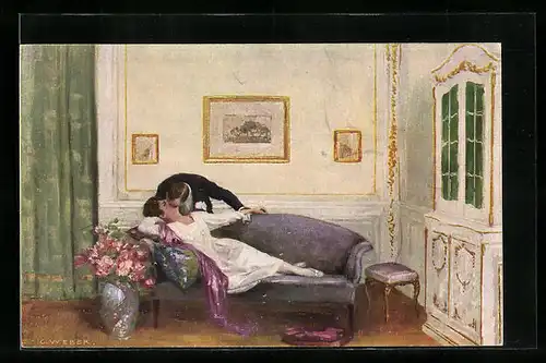 Künstler-AK sign. C. Weber: Der Kuss