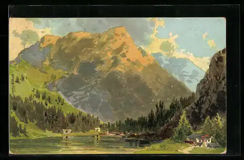 Künstler-AK Gottlob Theuerkauf: Landschaft mit Bergen am See