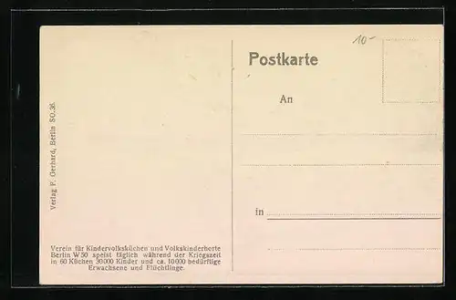 Künstler-AK Verein für Kinder-Volksküchen und Volkskinderhorte, Kind packt Widder bei den Hörnern