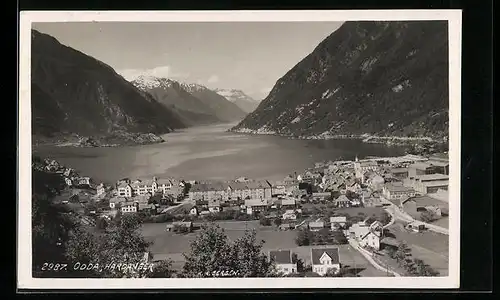 AK Hardanger /Odda, Ortsansicht aus der Vogelschau