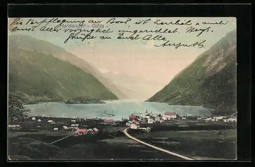 AK Hardanger /Odda, Ortsansicht aus der Vogelschau