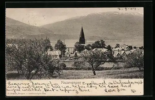 AK Vossevangen, Totalansicht der Ortschaft