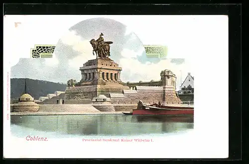 Lithographie Coblenz, Provinzial-Denkmal Kaiser Wilhelm I.