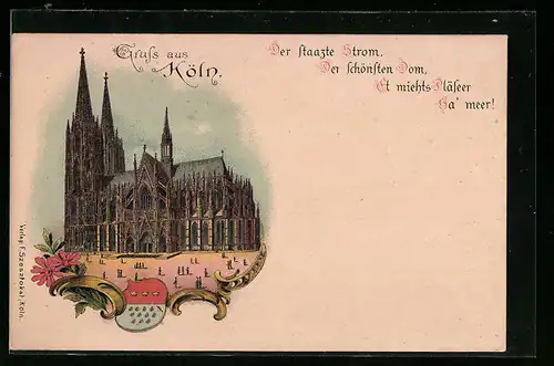 Lithographie Köln, Dom und Stadtwappen