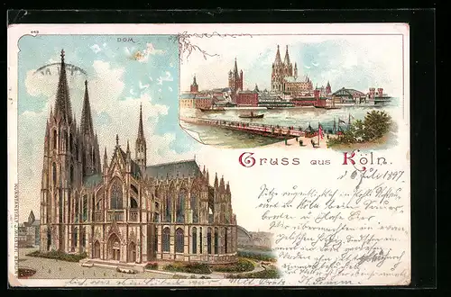 Lithographie Köln, Dom, Stadtpanorama