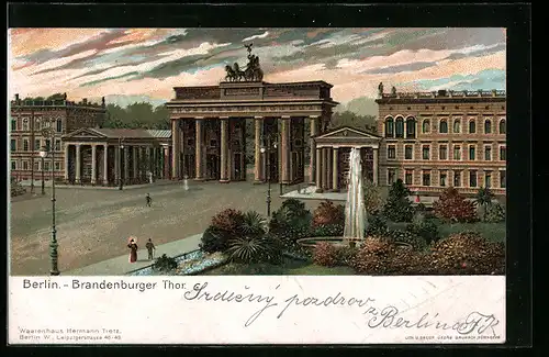 Lithographie Berlin, Blick auf das Brandenburger Tor