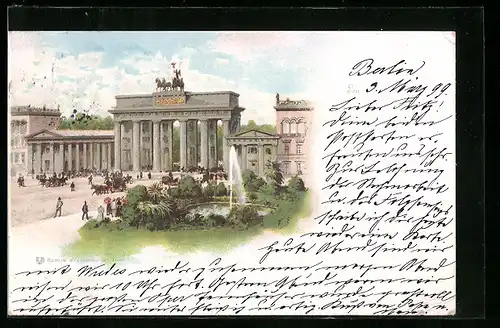 Lithographie Berlin, Totale vom Brandenburger Tor